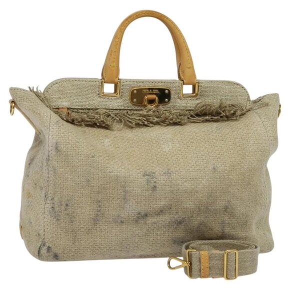 PRADA Hand Bag Canvas 2way Beige Gold Auth - Picture 1 of 16